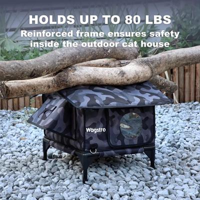 Show full view: Wagstro Waterproof Escape Tunnel & Elevated Eco-Friendly Insulated Polyester Outdoor Heated Cat House, Black, Small slide 8 of 9