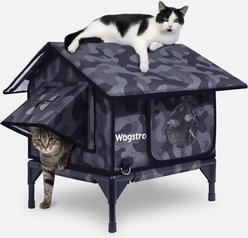 Wagstro Waterproof Escape Tunnel & Elevated Eco-Friendly Insulated Polyester Outdoor Heated Cat House, Black, Small