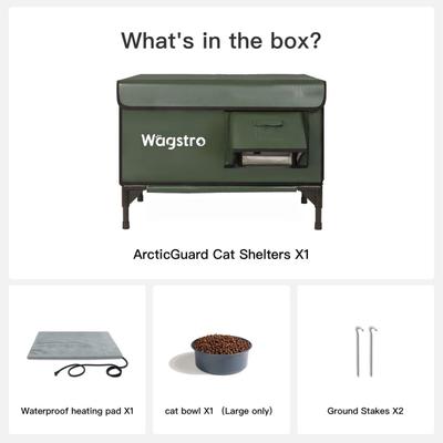 Show full view: Wagstro Elevated Foam Panel Rain Roof Heavy Duty Polyester Outdoor Heated Cat House, Large, Green slide 6 of 10