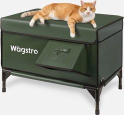Wagstro Elevated Foam Panel Rain Roof Heavy Duty Polyester Outdoor Heated Cat House, Large, Green