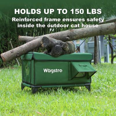 Show full view: Wagstro Elevated, Rainproof, Intruder-Resistant Polyester Outdoor Heated Cat House with One-Way Door & Thermal Pad, Green, Large slide 8 of 9