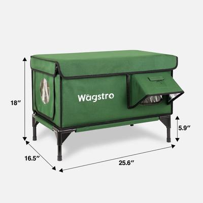 Show full view: Wagstro Elevated, Rainproof, Intruder-Resistant Polyester Outdoor Heated Cat House with One-Way Door & Thermal Pad, Green, Large slide 3 of 9