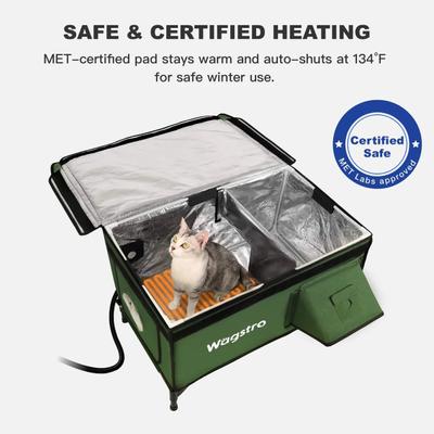 Show full view: Wagstro Elevated, Rainproof, Intruder-Resistant Polyester Outdoor Heated Cat House with One-Way Door & Thermal Pad, Green, Large slide 4 of 9