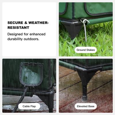 Show full view: Wagstro Elevated, Rainproof, Intruder-Resistant Polyester Outdoor Heated Cat House with One-Way Door & Thermal Pad, Green, Large slide 6 of 9