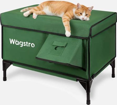 Show full view: Wagstro Elevated, Rainproof, Intruder-Resistant Polyester Outdoor Heated Cat House with One-Way Door & Thermal Pad, Green, Large slide 2 of 9