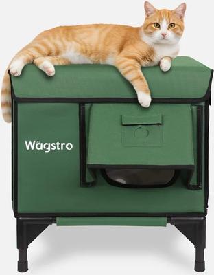 Show full view: Wagstro Elevated, Rainproof, Intruder-Resistant Polyester Outdoor Heated Cat House with One-Way Door & Thermal Pad, Green, Small slide 2 of 9