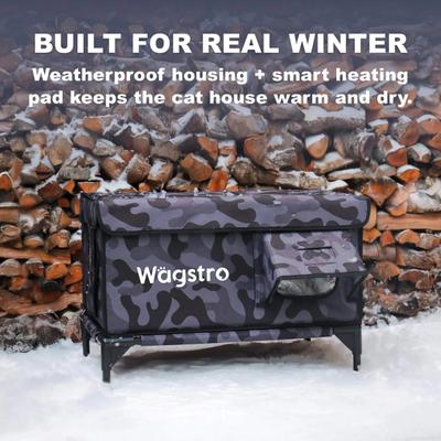 Show full view: Wagstro Elevated, Rainproof, Intruder-Resistant Polyester Outdoor Heated Cat House with One-Way Pet Door & Thermal Pad, Large slide 6 of 10