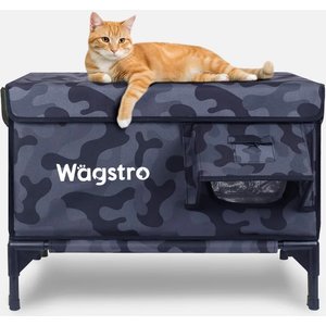 Wagstro Elevated, Rainproof, Intruder-Resistant Polyester Outdoor Heated Cat House with One-Way Pet Door & Thermal Pad, Large