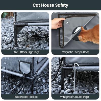 Show full view: Furventi Elevated Waterproof One-Way Polyester Outdoor Heated Cat House with Roof Deck, Large, Grey slide 9 of 9