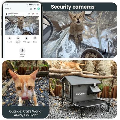 Show full view: Furventi Elevated Waterproof One-Way Polyester Outdoor Heated Cat House with Roof Deck, Large, Grey slide 7 of 9