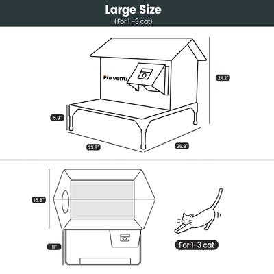 Show full view: Furventi Elevated Waterproof One-Way Polyester Outdoor Heated Cat House with Roof Deck, Large, Grey slide 2 of 9
