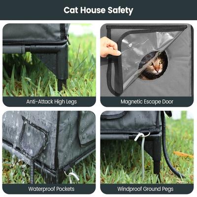 Show full view: Furventi Eco-Friendly Rainproof Insulated Multiple Outlets Polyester Outdoor Heated Cat House, Grey, Large slide 8 of 8