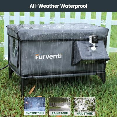 Show full view: Furventi Eco-Friendly Rainproof Insulated Multiple Outlets Polyester Outdoor Heated Cat House, Grey, Large slide 6 of 8