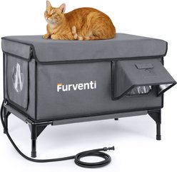 Furventi Eco-Friendly Rainproof Insulated Multiple Outlets Polyester Outdoor Heated Cat House, Grey, Large
