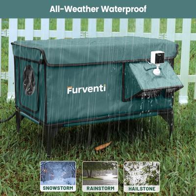 Show full view: Furventi Elevated Waterproof Multi-Exits Polyester Outdoor Heated Cat Shelter, Green, Large slide 6 of 8