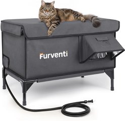 Furventi Flagship Eco-Friendly Waterproof Multi-Exit Polyester Outdoor Heated Cat House, Grey, Large