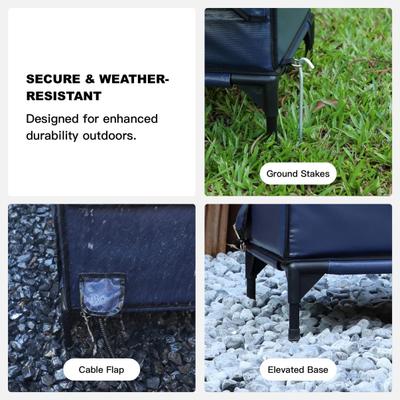 Show full view: Wagstro Premium Eco-Friendly, Heavy-Duty, Elevated Weatherproof Polyester Outdoor Heated Cat Shelter, Green, Large slide 7 of 9