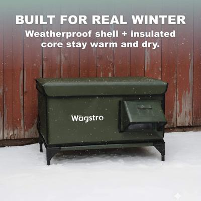 Show full view: Wagstro Premium Eco-Friendly, Heavy-Duty, Elevated Weatherproof Polyester Outdoor Heated Cat Shelter with Escape Door, Green, Large slide 8 of 9
