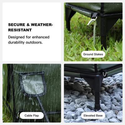 Show full view: Wagstro Premium Eco-Friendly, Heavy-Duty, Elevated Weatherproof Polyester Outdoor Heated Cat Shelter with Escape Door, Green, Large slide 6 of 9