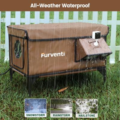 Show full view: Furventi Elevated Insulated Waterproof Eaves Polyester Outdoor Heated Cat House, Brown, Large slide 5 of 9