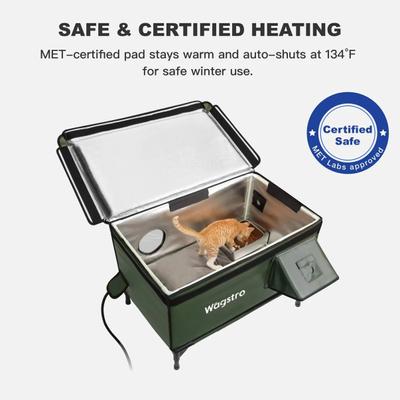 Show full view: Wagstro Premium Eco-Friendly, Heavy-Duty, Elevated Weatherproof Polyester Outdoor Heated Cat Shelter with Escape Door, Green, Large slide 3 of 9