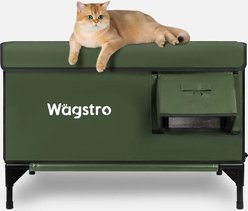 Wagstro Premium Eco-Friendly, Heavy-Duty, Elevated Weatherproof Polyester Outdoor Heated Cat Shelter with Escape Door, Green, Large slide 1 of 9