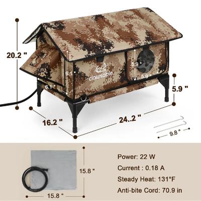 Show full view: Clawsable Waterproof Polyester Outdoor Cat Shelter with Heating Pad, Desert Camo, Large slide 7 of 8