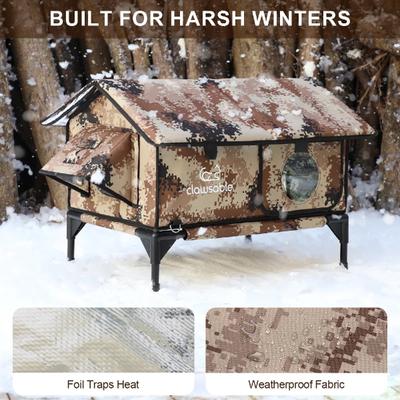 Show full view: Clawsable Waterproof Polyester Outdoor Cat Shelter with Heating Pad, Desert Camo, Large slide 4 of 8