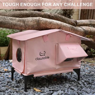 Show full view: Clawsable WarmPaws Polyester Outdoor Heated Cat Shelter with Feeding Bowl, Medium, Pink slide 8 of 10