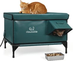 Clawsable Polyester Outdoor XL Heated Cat House with Built-In Feeding Bowl, Dark Green, Large slide 1 of 8