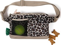 Cleverpup Dog Walk & Train Sling Bag with Poop Bag Dispenser & Treat Pocket, Leopard