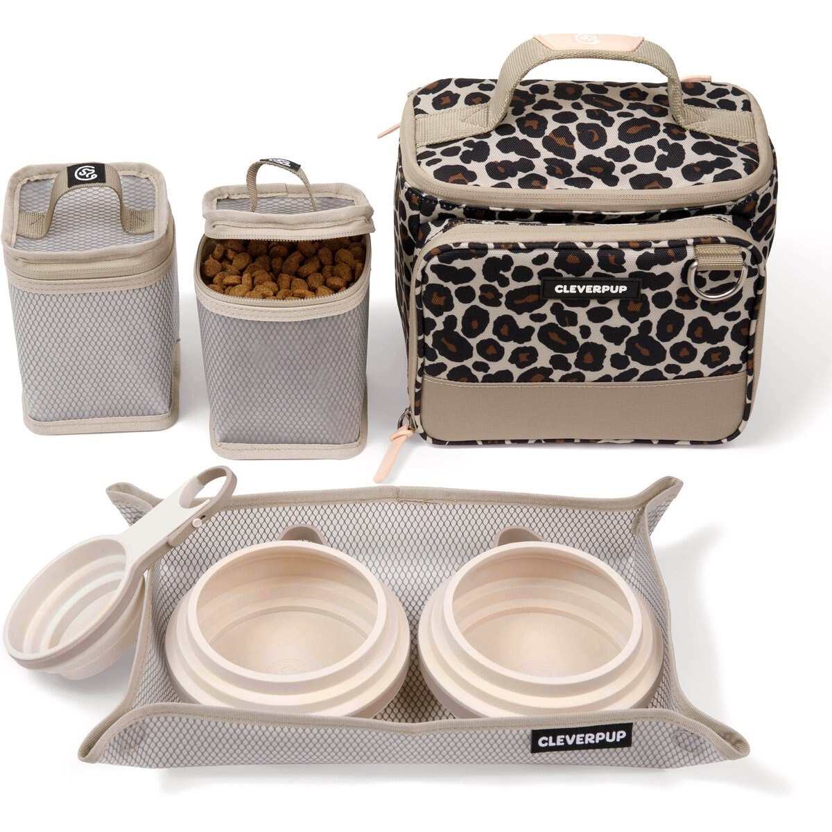 Cleverpup Bistro Box 7-Piece Dog Food Travel Kit, Leopard, Small: 6-cup