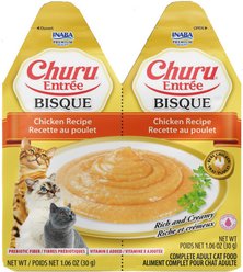Inaba Churu Entrée Chicken Recipe Bisque Grain-Free, High Moisture, Prebiotic Bits-in-Broth Wet Cat Food, 1.06-oz twin pack, 12 servings