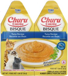 Inaba Churu Entrée Tuna Recipe Bisque Grain-Free, High Moisture, Prebiotic Bits-in-Broth Wet Cat Food, 1.06-oz twin pack, 12 servings