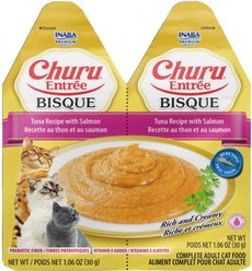 Inaba Churu Entrée Tuna Recipe with Salmon Bisque Grain-Free, High Moisture, Prebiotic Bits-in-Broth Wet Cat Food, 1.06-oz twin pack, 12 servings