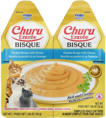 Inaba Churu Entrée Chicken Recipe with Cheese Bisque Grain-Free, High Moisture, Prebiotic Bits-in-Broth Wet Cat Food, 1.06-oz twin pack, 12 servings