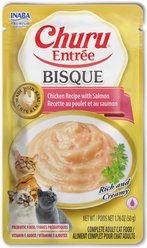 Inaba Churu Entrée Chicken Recipe with Salmon Bisque Grain-Free, High Moisture, Prebiotic Bits-in-Broth Wet Cat Food, 1.76-oz pouch, 48 count