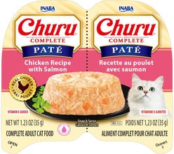 Inaba Churu Complete Chicken Recipe with Salmon Grain-Free, High Moisture Pate Wet Cat Food, 2.46-oz twin cup, case of 8