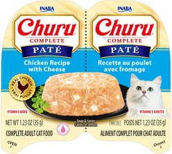Inaba Churu Complete Chicken Recipe with Cheese Grain-Free, High Moisture Pate Wet Cat Food, 2.46-oz twin cup, case of 8