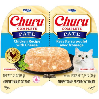 Inaba Inaba Churu Complete Chicken Recipe with Cheese Grain-Free, High Moisture Pate Wet Cat Food, 2.46-oz twin cup, case of 8