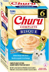 Inaba Churu Complete Chicken Recipe with Cheese Bisque Grain-Free, High Moisture Bits-in-Broth Wet Cat Food, 1.76-oz pouch, 6 count