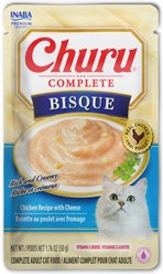 Inaba Churu Complete Chicken Recipe with Cheese Bisque Grain-Free, High Moisture Bits-in-Broth Wet Cat Food, 1.76-oz pouch, 12 count