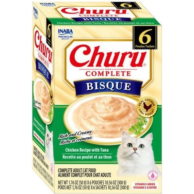 Inaba Inaba Churu Complete Chicken Recipe with Tuna Bisque Grain-Free, High Moisture Bits-in-Broth Wet Cat Food, 1.76-oz pouch, 6 count