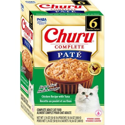 Inaba Inaba Churu Complete Chicken Recipe with Tuna Grain-Free, High Moisture Pate Wet Cat Food, 1.76-oz pouch, 6 count