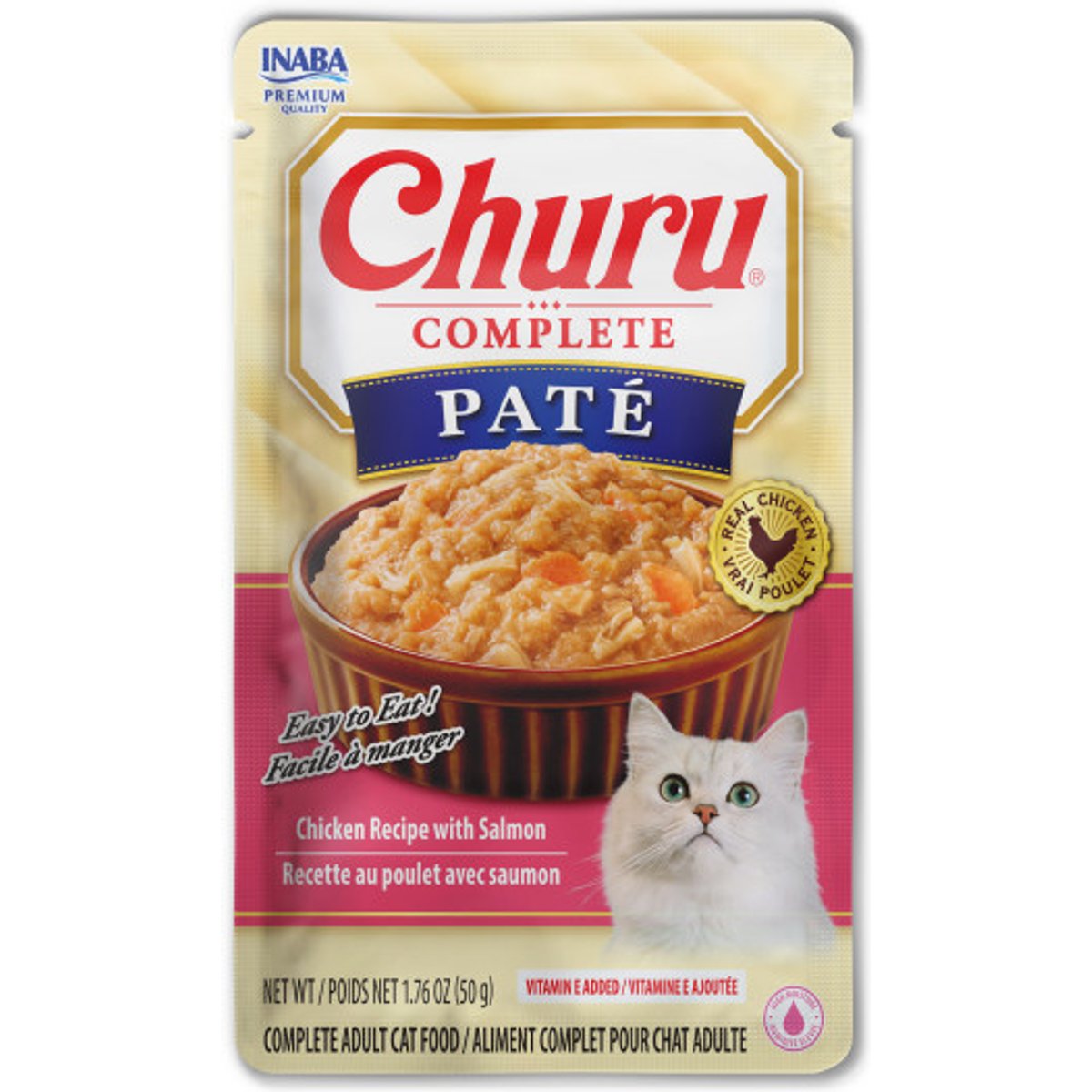 Inaba Churu Complete Chicken Recipe with Salmon Grain-Free, High Moisture Pate Wet Cat Food, 1.76-oz pouch, 12 count