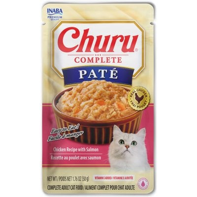 Inaba Inaba Churu Complete Chicken Recipe with Salmon Grain-Free, High Moisture Pate Wet Cat Food, 1.76-oz pouch, 12 count