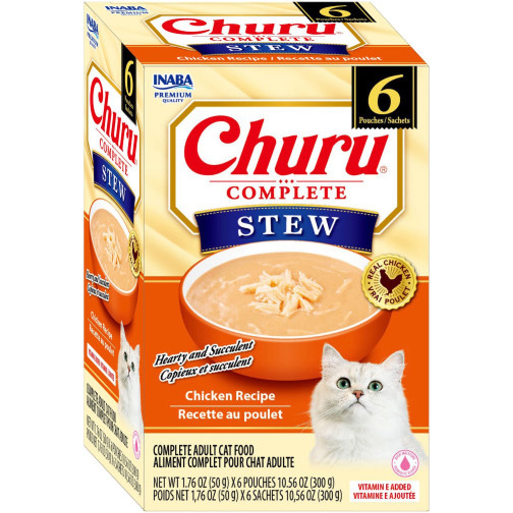 Inaba Churu Complete Chicken Recipe Grain-Free, High Moisture Stew Wet Cat Food, 1.76-oz pouch, 6 count