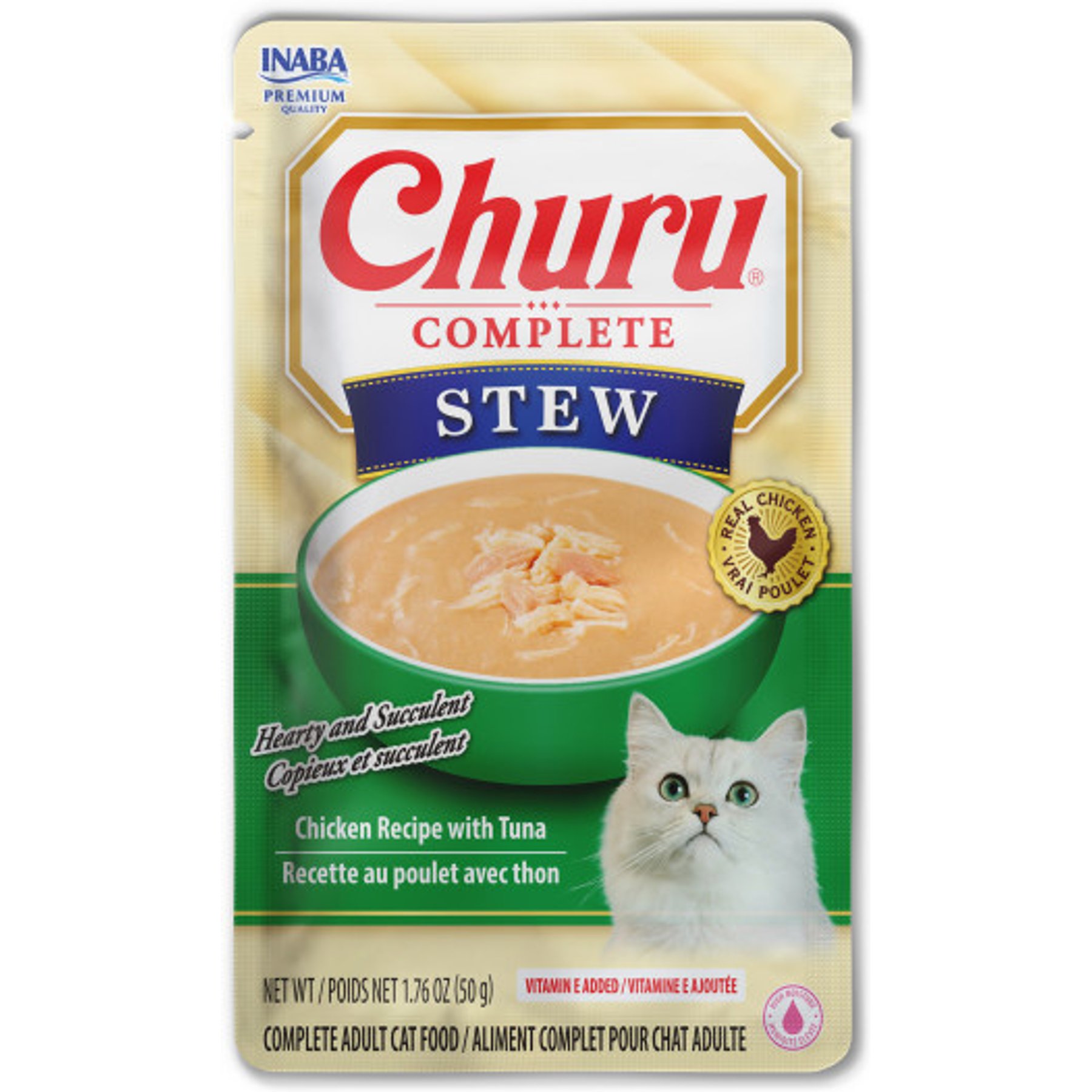 Inaba Churu Complete Chicken Recipe with Tuna Grain-Free, High Moisture Stew Wet Cat Food, 1.76-oz pouch, 12 count