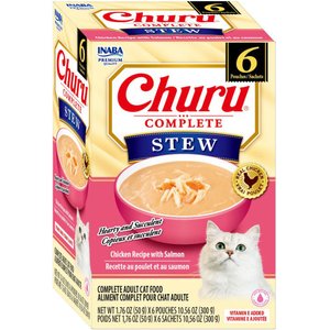 Inaba Churu Complete Chicken Recipe with Salmon Grain-Free, High Moisture Stew Wet Cat Food, 1.76-oz pouch, 6 count