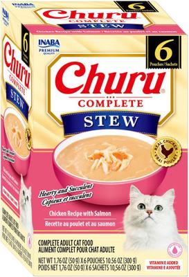 Inaba Churu Complete Chicken Recipe with Salmon Grain-Free, High Moisture Stew Wet Cat Food, 1.76-oz pouch